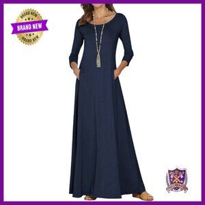 Cotton Maxi Dress 3/4 Sleeve Oversize Fit with Pockets Casual Home Wear